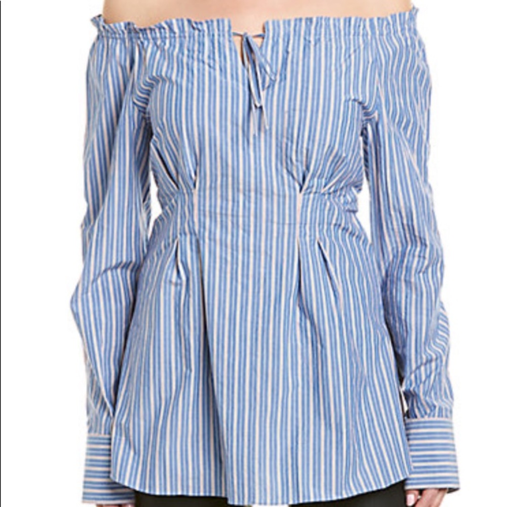New Tibi off shoulder Garçon Stripe Top SZ 0 NWT